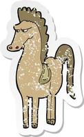 retro distressed sticker of a cartoon horse vector