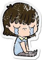 distressed sticker of a cartoon woman crying vector