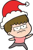 line drawing of a annoyed man wearing santa hat vector