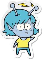 sticker of a cartoon alien girl vector