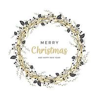 Christmas wreath with black and gold branches. Unique design for your greeting cards, banners, flyers vector
