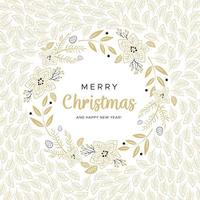 Merry Christmas and Happy New Year greeting card with gold branches and pine cones vector