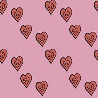 Seamless pattern with red hearts on light pink background. Vector image.