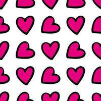 Seamless pattern with bright pink hearts on white background. Vector image.