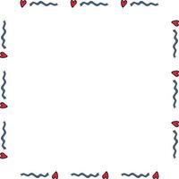Square frame with red hearts and blue ribbon on white background. Vector image.