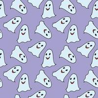 Seamless pattern with scary ghost on light violet background. Vector image.