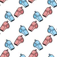 Whistle. Doodle style. Seamless pattern in blue and pink colors. Vector image.