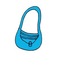 Cute blue bag on white background. Doodle style. Vector image.