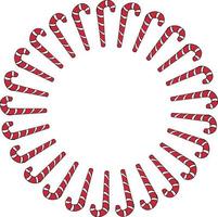 Round frame with red christmas candies on white background. Vector image.