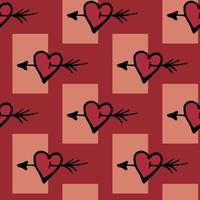 Seamless pattern with creative red hearts on red background. Vector image.