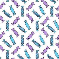 Seamless pattern with blue and light violet candies on white background. Vector image.