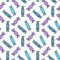 Seamless pattern with blue and light violet candies on white background. Vector image.