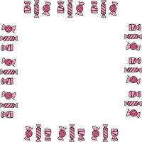 Square frame with pink candies on white background. Vector image.