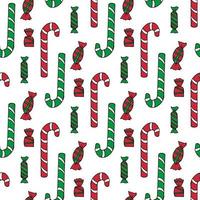 Seamless pattern with christmas candies in red and green colors. Vector image.