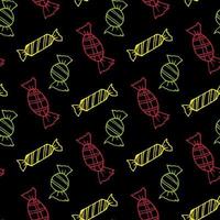 Seamless pattern with red, green and yellow candies on black background. Vector image.
