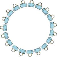 Round frame with blue bags on white background. Vector image.