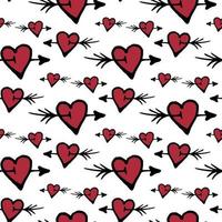 Seamless pattern with creative red hearts on white background. Vector image.