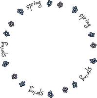 Round frame with flowers and word spring on white background. Vector image.