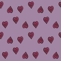 Seamless pattern with dark pink hearts on light violet background. Vector image.