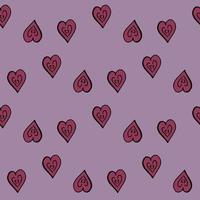 Seamless pattern with dark pink hearts on light violet background. Vector image.