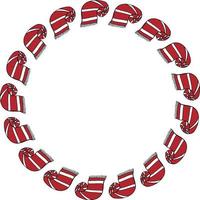 Round frame with new Year's red-white scarf on white background. Vector image.