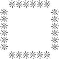Square frame with handdrawn black snowflakes on white background. Vector image.