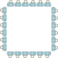 Square frame with blue bags on white background. Vector image.