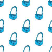 Seamless pattern with cute blue bags on white background. Doodle style. Vector image.