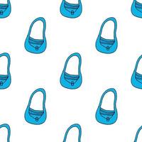 Seamless pattern with cute blue bags on white background. Doodle style. Vector image.