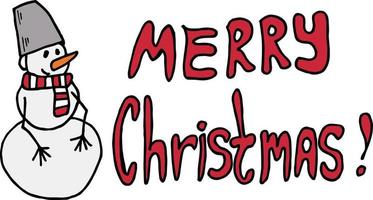 Wonderful snowman with text Merry Christmas on white background. Vector image.