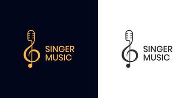 vector design treble clef music with microphone logo element for Sound recording studio, vocal course, composer, singer karaoke music logo design