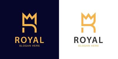 line letter R logo design, initial logo R with crown for royal brand icon, initial logo R king icon design vector logo