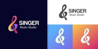 vector design treble clef music with microphone logo element for Sound recording studio, vocal course, composer, singer music logo design