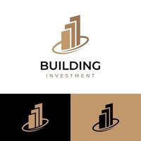 elemento de logotipo inmobiliario de la ciudad de construcción, icono de diseño de logotipo de inversión de propiedad inmobiliaria para hotel, logotipo de inversión de negocios financieros vector