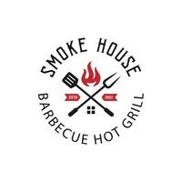 logotipos clásicos antiguos de casa de humo, barbacoa barbacoa humo y parrilla restaurante logotipo plantilla vector, rústico, diseño de logotipo asado vector