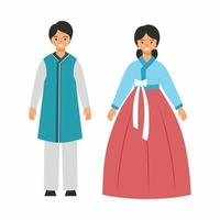 Man and woman in traditional Korean clothes. Hanbok. Family from Asia. vector