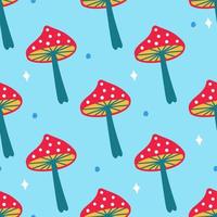 A pattern of mushrooms in the retro style of the 70s. Good vibes multi-colored picture. Vector illustration