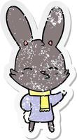 distressed sticker of a curious bunny cartoon vector