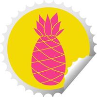 quirky circular peeling sticker cartoon pineapple vector