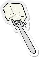 sticker of a cartoon tofu on fork vector