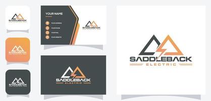 Vector graphic of Mountain electric and energy logo design with business card template