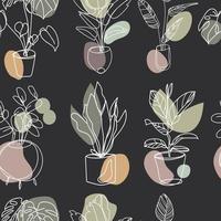 plantas en macetas caseras patrón sin costuras ilustración vectorial.flores interiores.patrón en colores terrosos y naturales en estilo boho.dibujado a mano diferentes plantas de interior fondo sin costuras vector