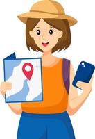 Girl Traveling Looking at the Map Character Design Illustration vector