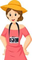 Woman Traveling with Camera Character Design Illustration vector