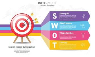 Infographic 4 steps seo for content, diagram, flowchart, steps, parts, timeline, workflow, chart. vector