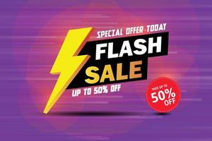 Flash sale banner template on hot color background. vector