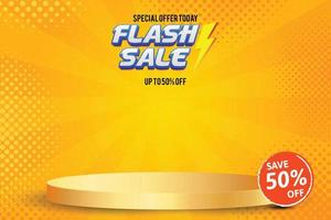 Flash sale banner template on hot color background. vector
