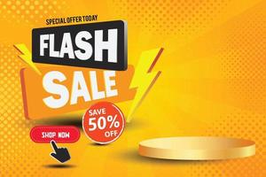 Flash sale banner template on hot color background. vector