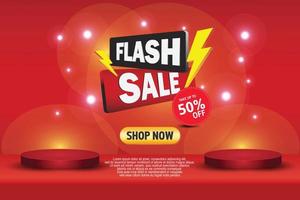 Flash sale banner template on red background. vector