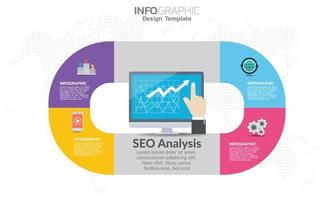 seo infografía 4 pasos seo para contenido, diagrama, diagrama de flujo, pasos, partes, línea de tiempo, flujo de trabajo, gráfico. vector